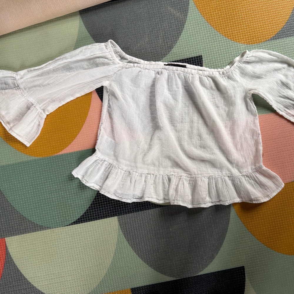BCBG white flouncy blouse - bell sleeves off-shoulder